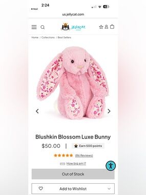 Jellycat Blushkin Blossom Luxe Bunny - Pink with Floral Accents